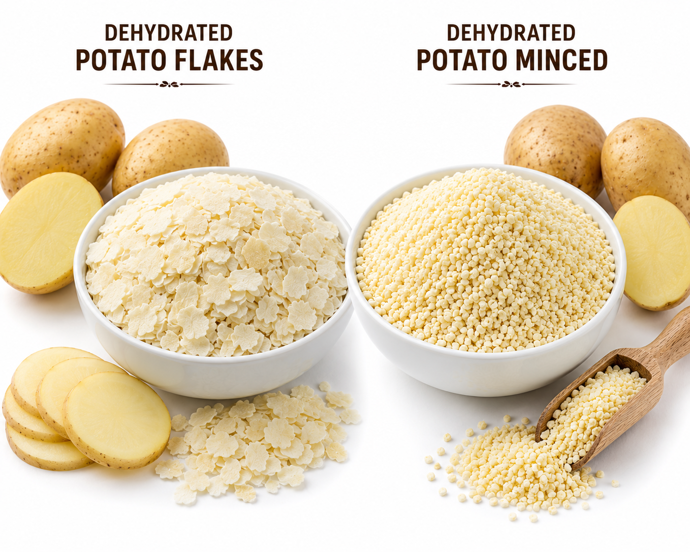 Dehydrated potato flakes and minced export product