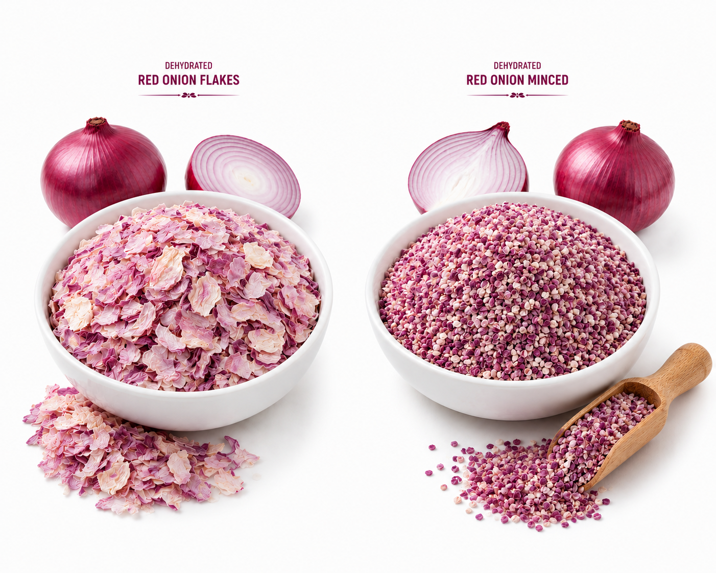 Red onion flakes and minced export product
