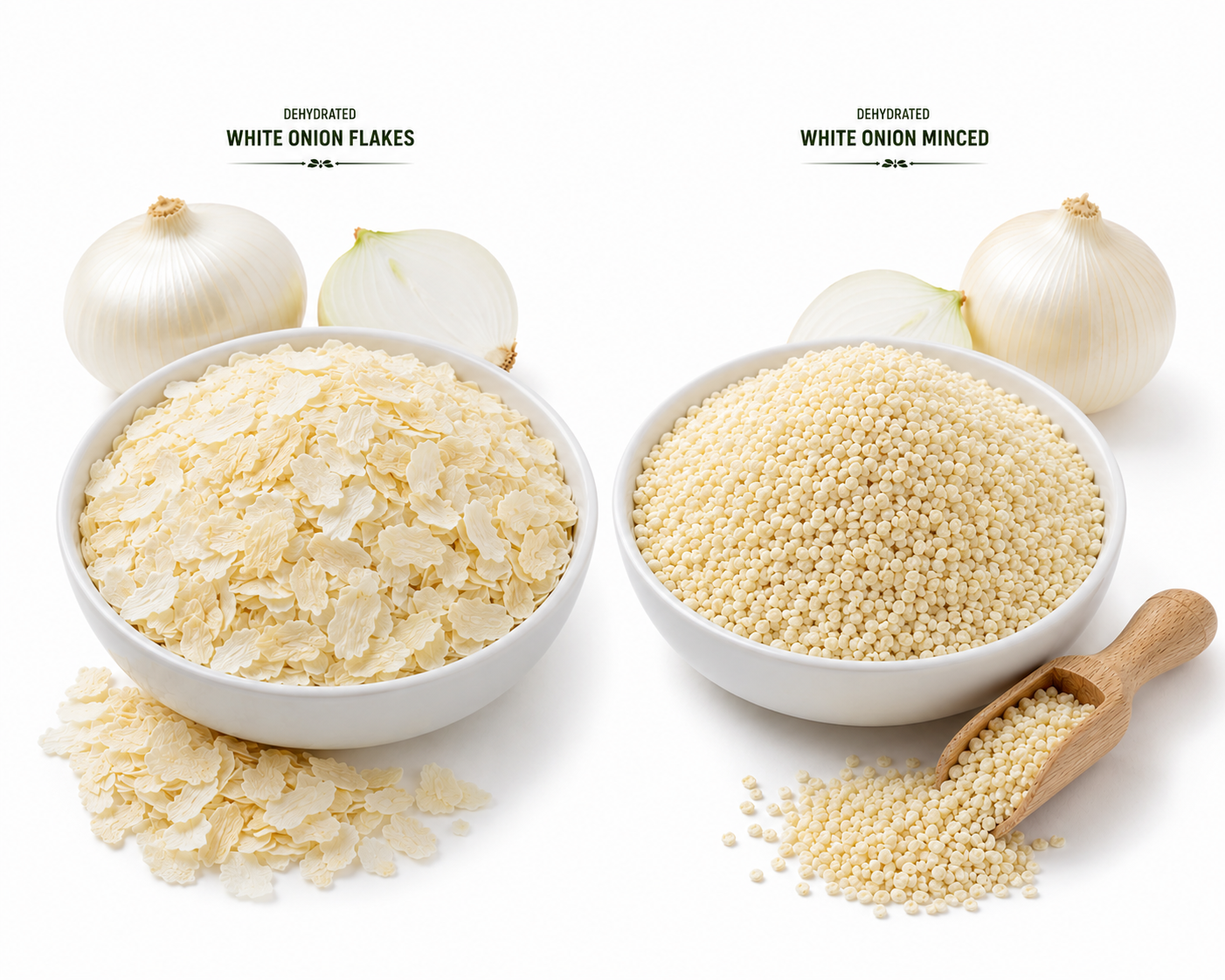 White onion flakes and minced export product